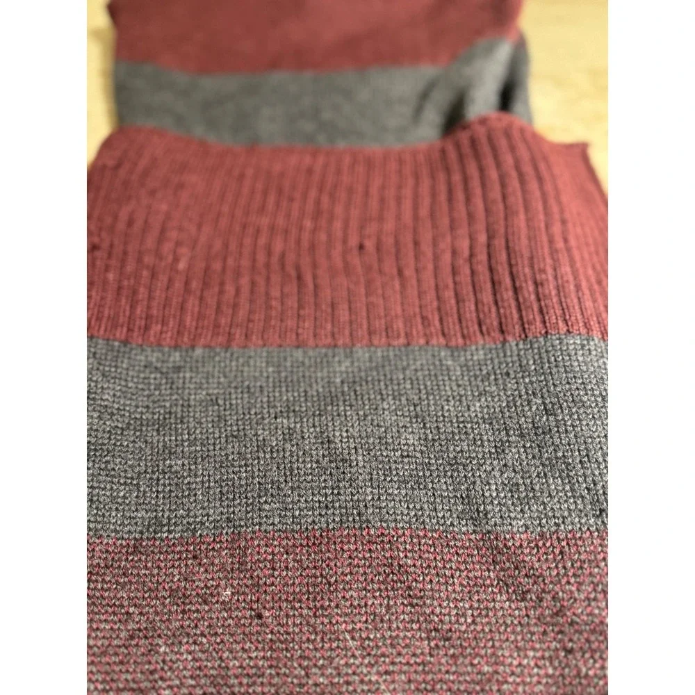 VTG Banana Republic Mens Wool Blend Striped Scarf Wine Gray 2012 Italian Yarn
